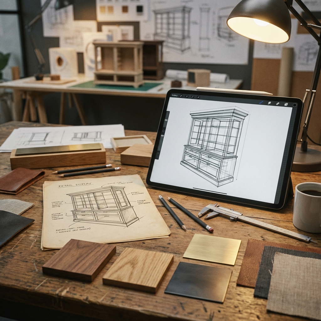 Sketching and 3D modeling of a custom retail display cabinet