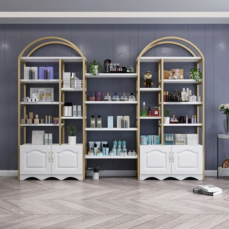 Arched Cosmetics Display Shelf - Gold Frame Beauty Store Shelving Unit - Image 2