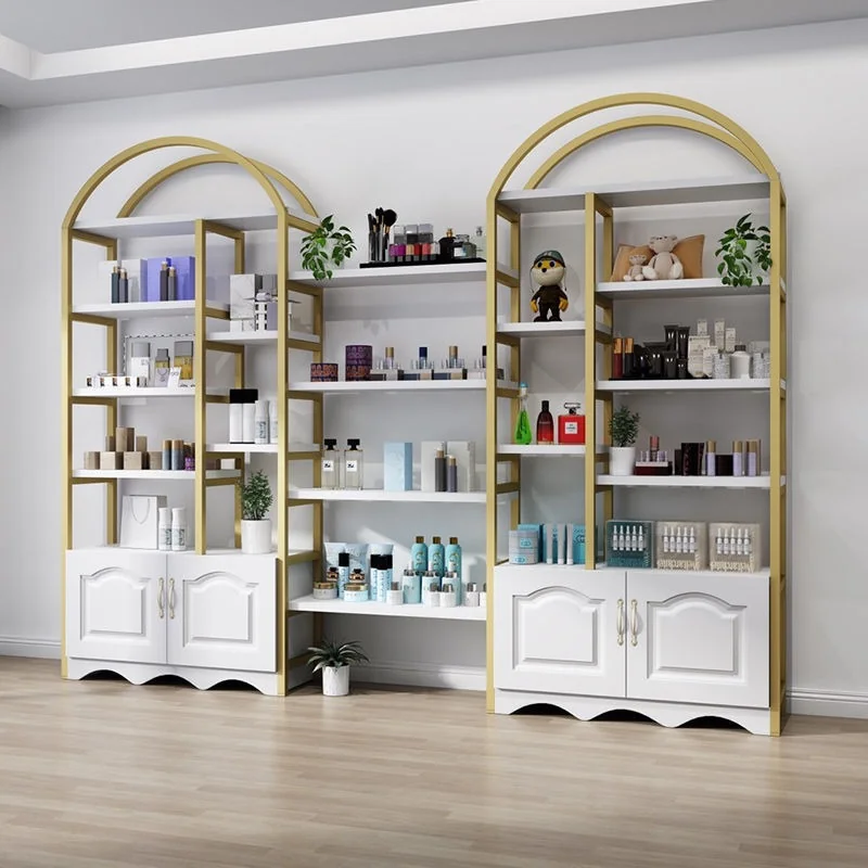 Arched Cosmetics Display Shelf - Gold Frame Beauty Store Shelving Unit - Image 3